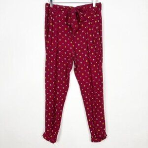 Hollister Pants Womens Size L Burgundy Floral Print High Rise Belted Tapered Leg